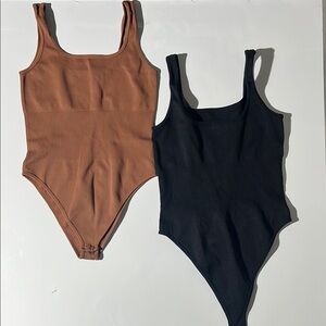 Chic Black and Brown Women's Bodysuit Duo